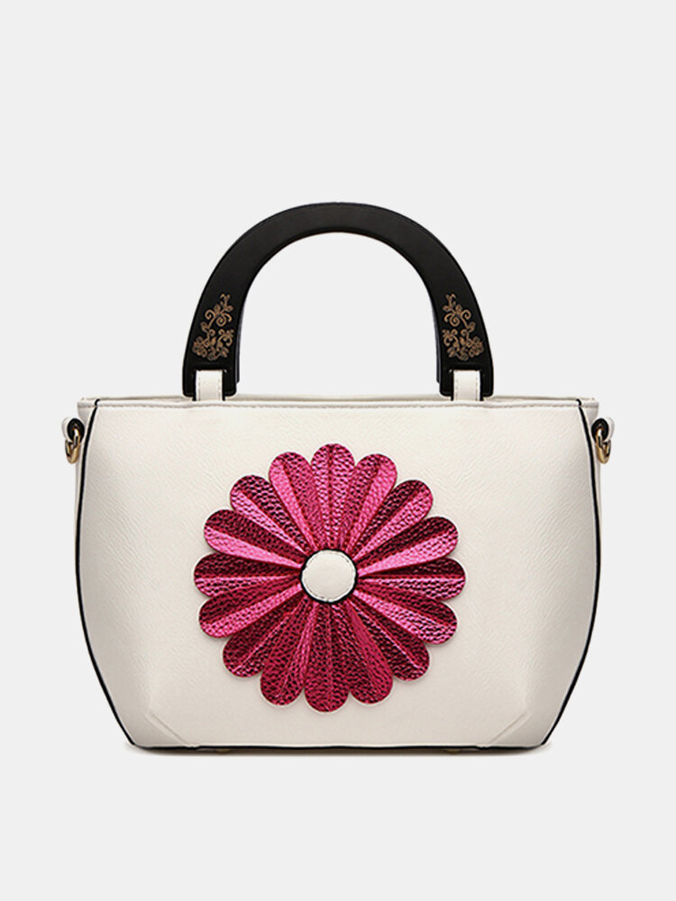 Women National PU Leather Flower Crossbody Bag Handbag