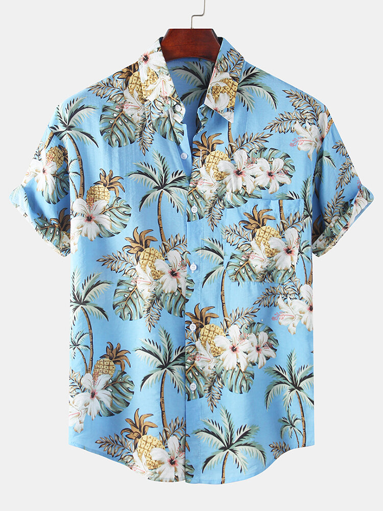 Mens Coconut Tropical Print Soft Casual Lapel Shirt