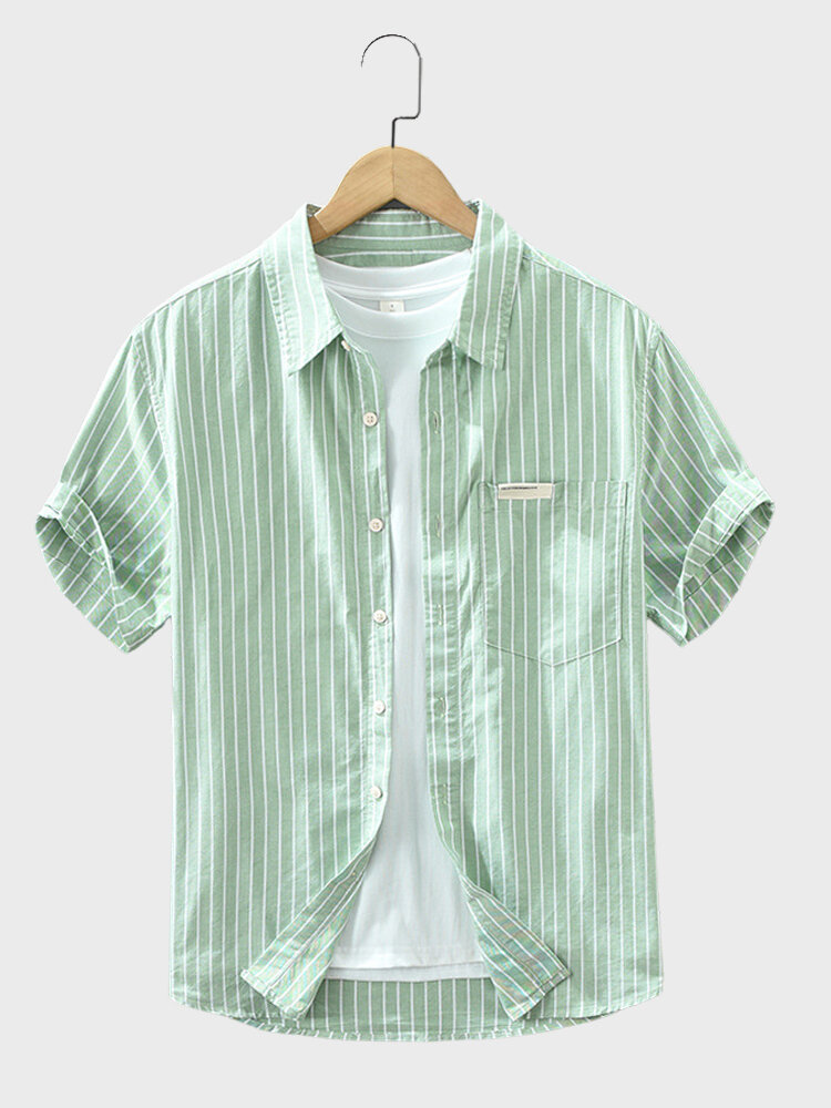 

Mens Striped Chest Pocket Short Sleeve Shirts, Green