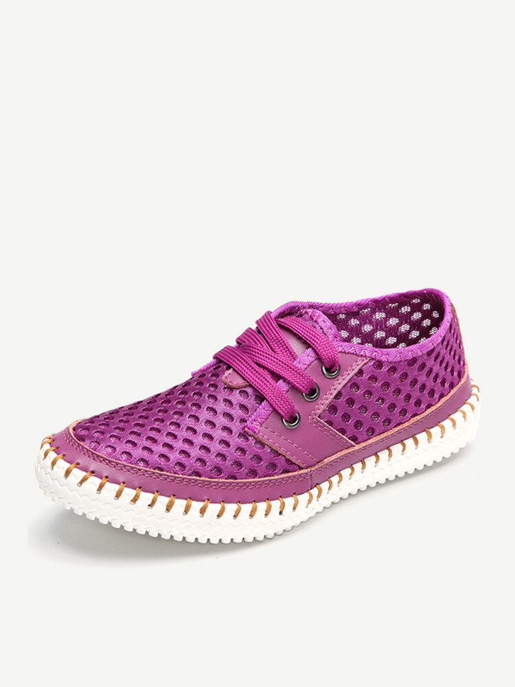 Breathable Mesh Lace Up Soft Sole Flat Casual Shoes For Women