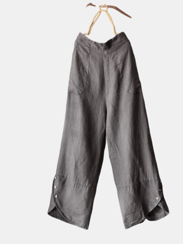 Asymmetrical Hem Solid Color Casual Plus Size Pants