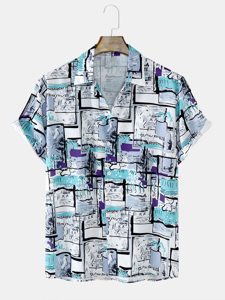 Mens Abstract Pattern Short Sleeve Regular Hem Shirt