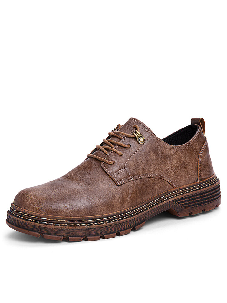 Men Retro PU Leather Non Slip Casual Shoes