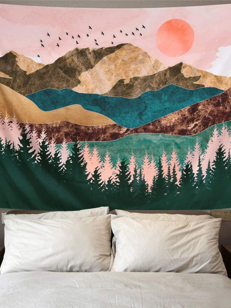 Tenture murale montagne tapisserie forêt arbre tapisserie coucher de soleil tapisserie paysage naturel tapisserie