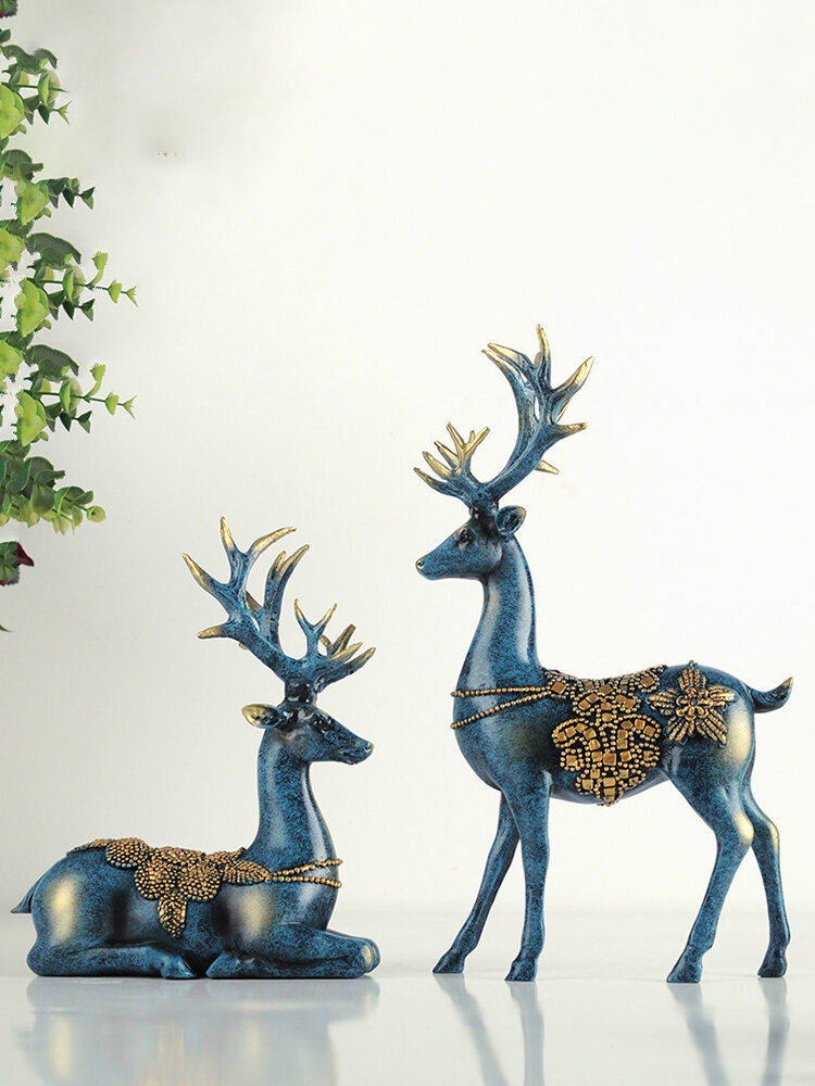 A Couple Of Deer Statue European Style Living Room Bedroom Wine Cabinet Ornaments  Christmas Gifts