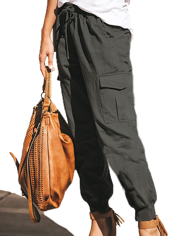 Gorgeous ZANZEA Fashion Solid Color Pocket Cargo Pants For Women - NewChic