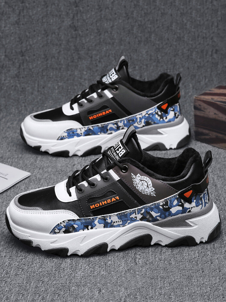 Men Warm Sport Non Slip Patchwork Printing Stylish Casual Sneakers