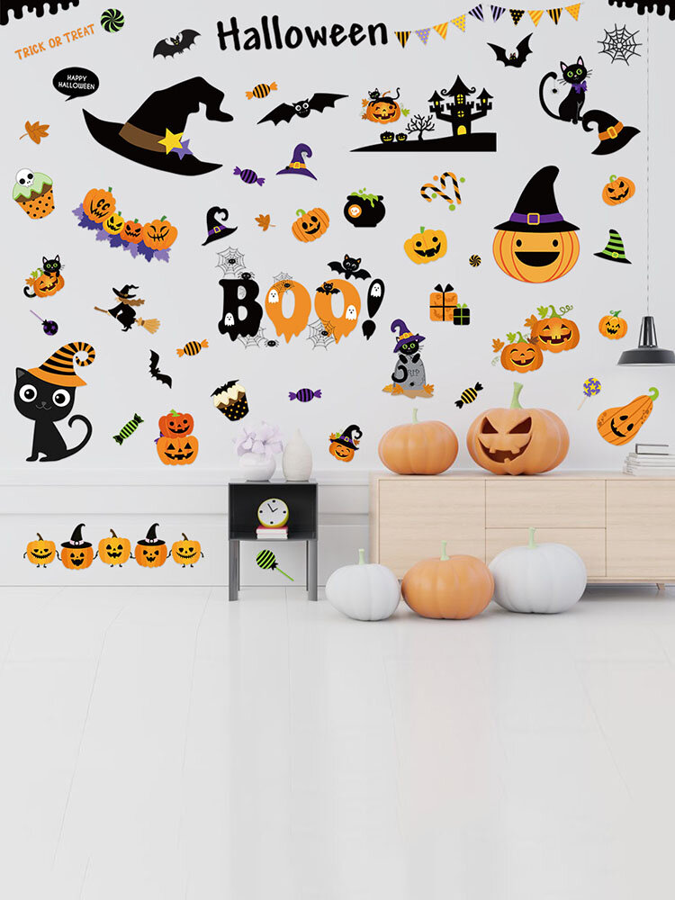 4 PCS Cute Halloween Lantern Candy Series Self-adhesive Printing PVC Home Decor For Bedroom Living Room Wall Stickers