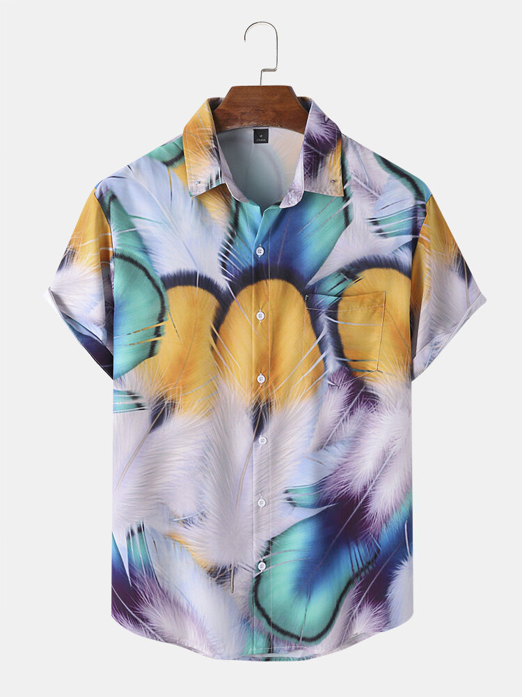 

Men Peacock Feather Print Graceful Leisure All Matched Skin Friendly Shirts, Purple