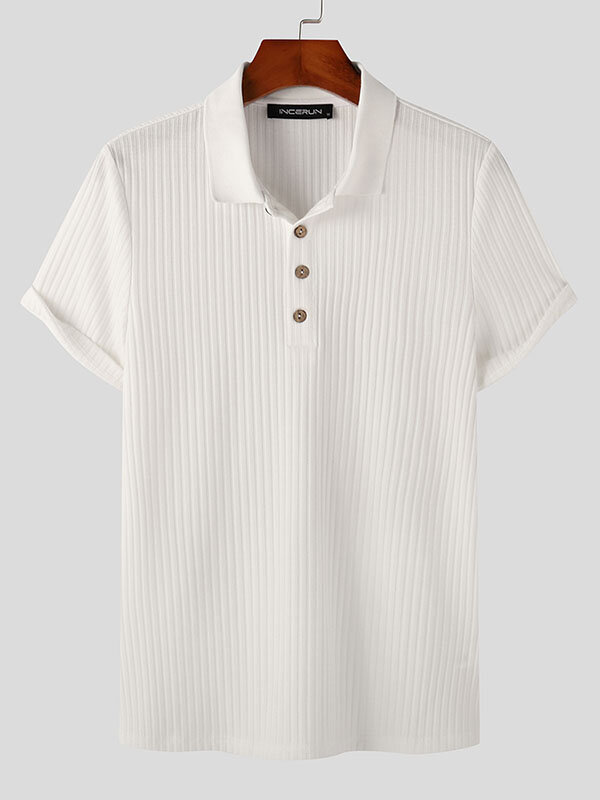 Masculino sólido canelado tricotado casual manga curta golfe Camisa