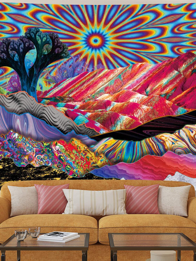 

Psychedelic Mountain Sun Tapestry Abstract Trees Tapestry Colorful Nature Landscape Tapestry Bohemia