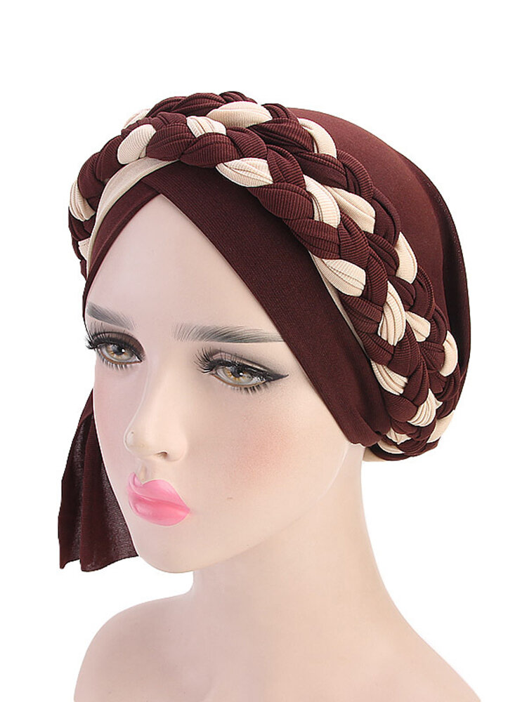 Women Soft Embroidered Headband Multicolor Twist Braid Turban Cancer Cap