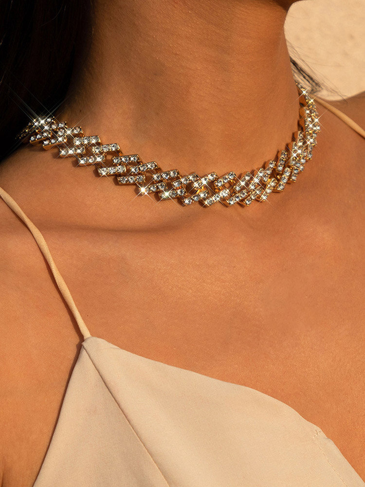 Trendy Drawstring Diamond Necklace Temperament Hollow Rhinestone Necklace