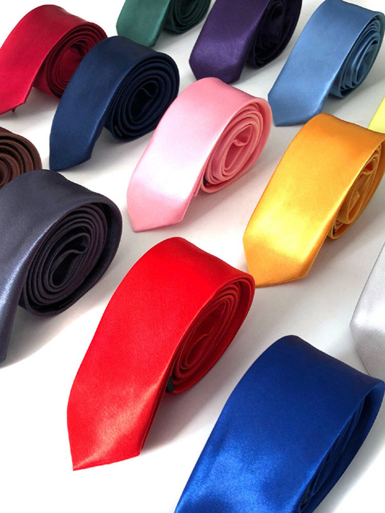 Mens 5*145CM Solid Color Tie Casual Narrow Polyester Silk Tie