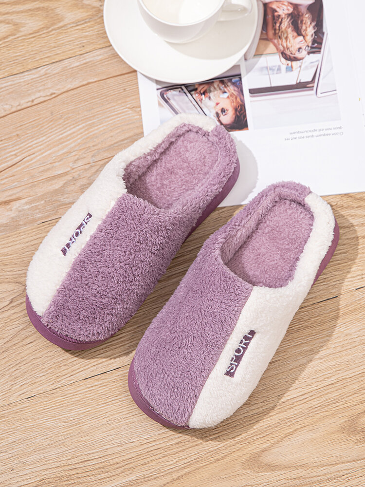 Large Size Women Color Block Soft Comfy Warm Home Slippers
