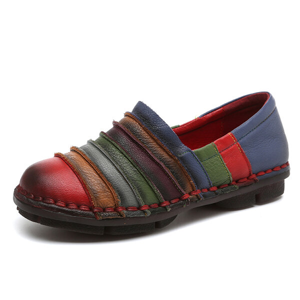 SOCOFY Rainbow Color Genuine Leather Soft Flat Loafers