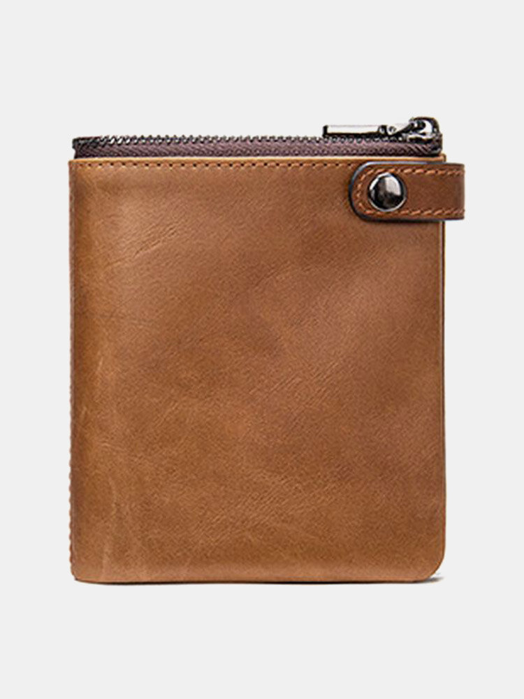Menico Men's Leather Vintage Zip Buckle Wallet Multi Card Slot Bifold Short Wallet