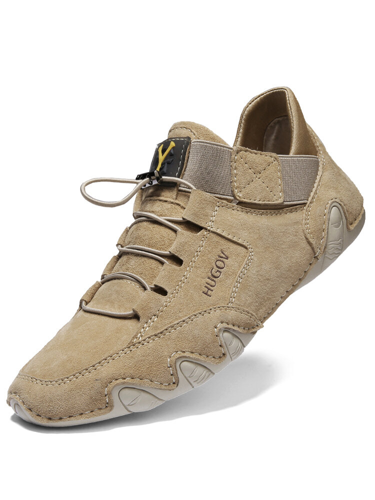 

Men Comfy Elastic Slip On Pigskin Leather Casual Shoes, Gray;beige;khaki