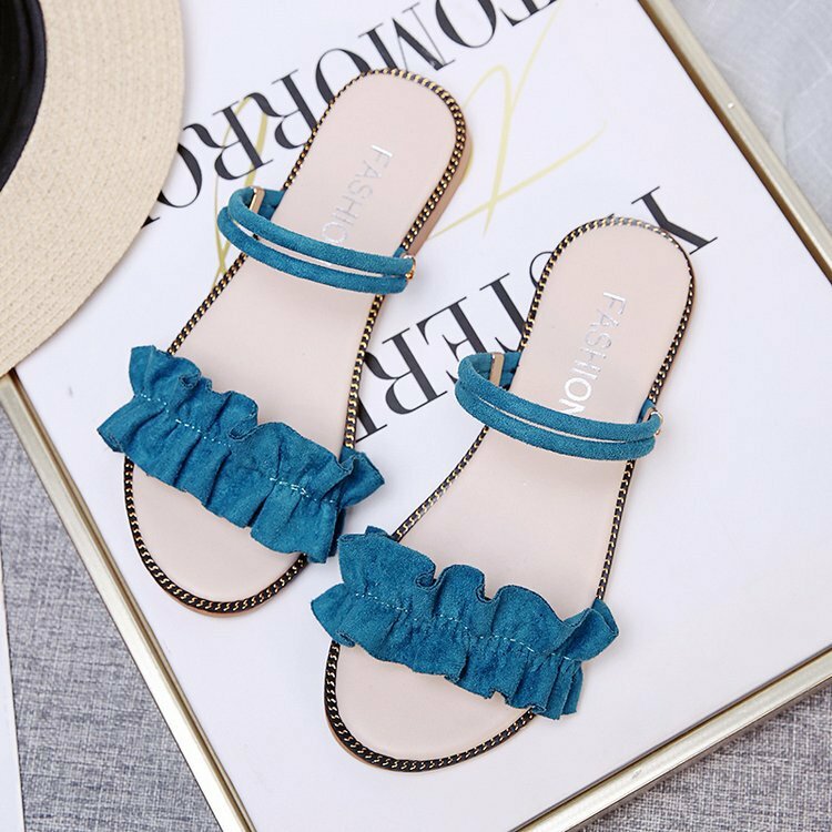 Women Solid Color Lace Band Flats Slippers