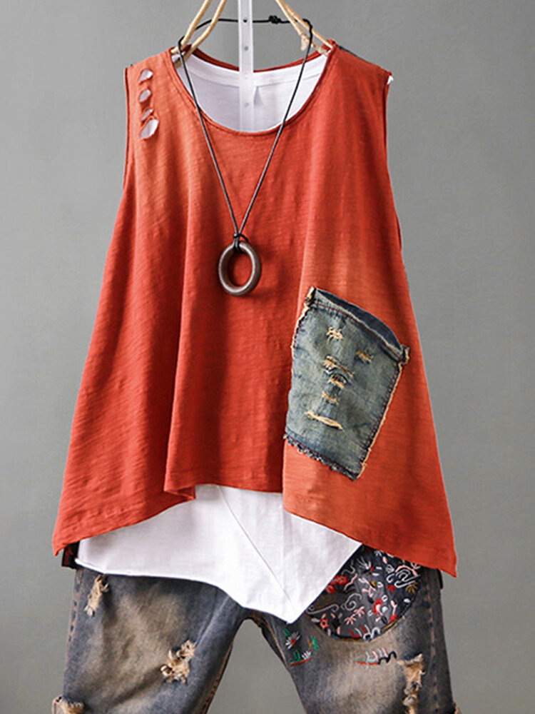 Two Face Color Sleeveless T-Shirt
