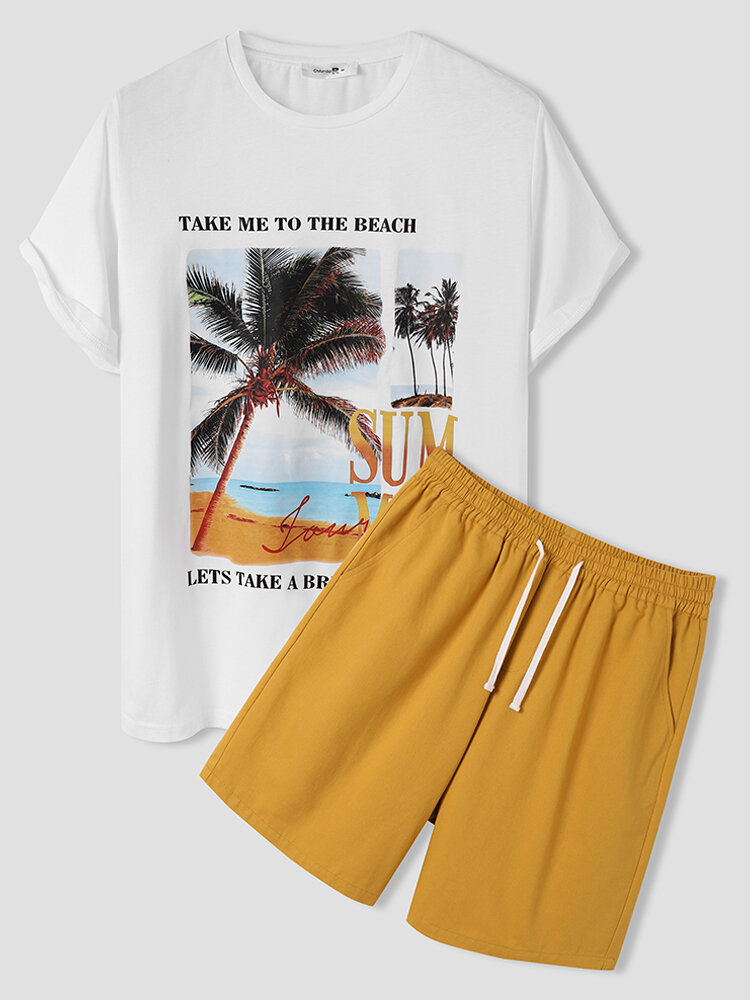 ملابس قطنية من قطعتين مطبوعة لمنظر الشاطئ للشاطئ