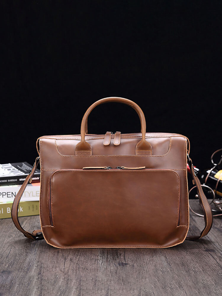 Menico Men Artificial Leather Vintage RFID 14 Inch Laptop Business Briefcase Large Capacity Crossbody Bag