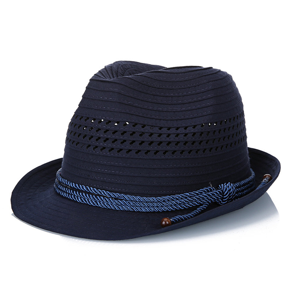 

Unisex Polyester Solid Stripe Fashion Jazz Hat Leisure Breathable Flexible Anti-Pressure Bucket Cap, Navy
