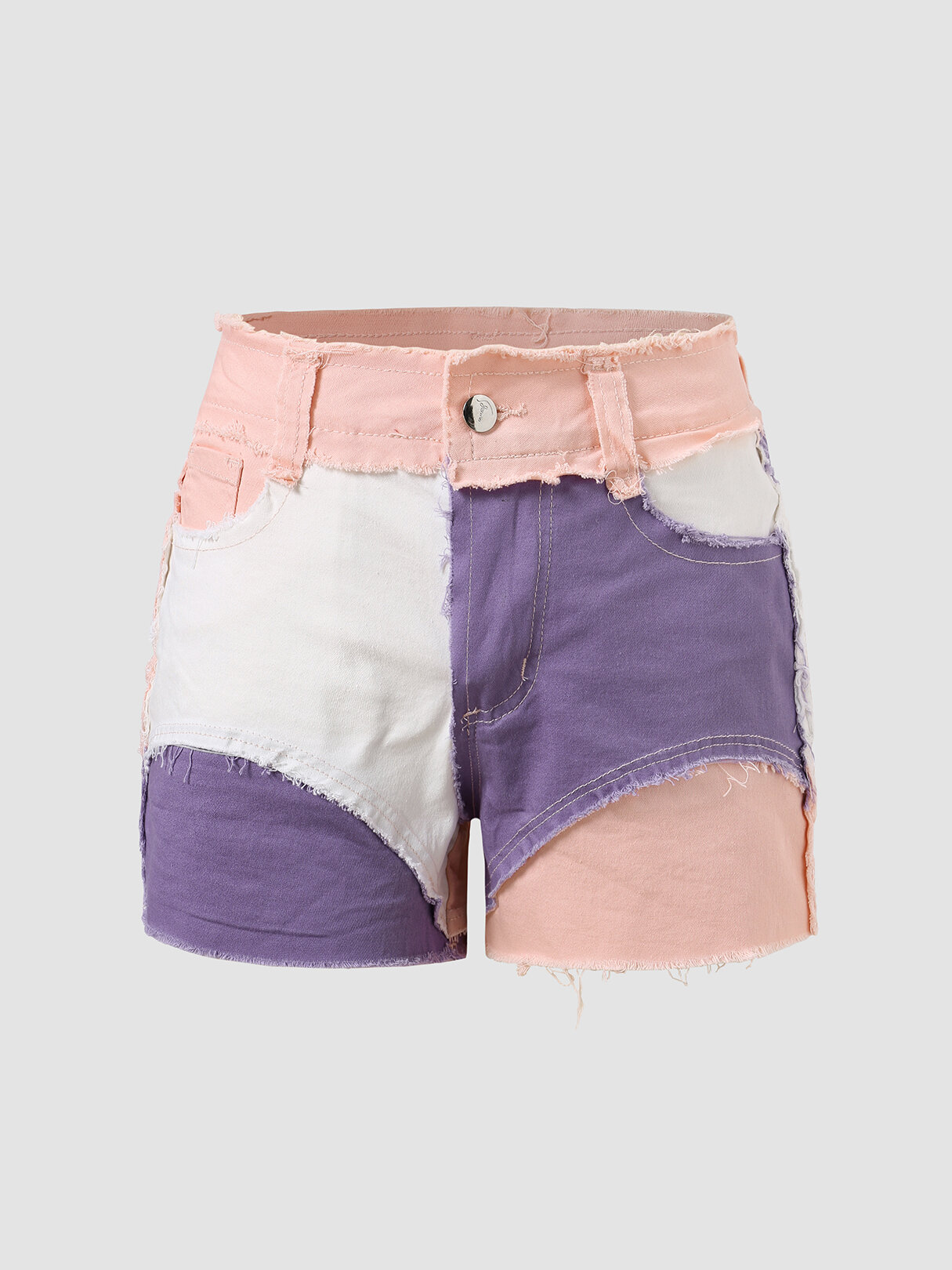 Multicolor Stitch Pocket Zip Button Denim Shorts