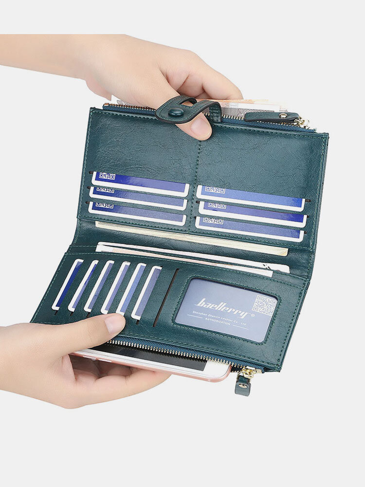 Solid Zipper Multi-slots Casual Card Holder Wallet Purse For Women