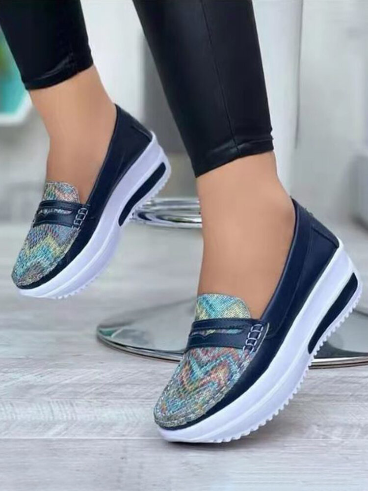 Women's Comfortable Causal Round Toe Large Size Slip On Platform Sneakers