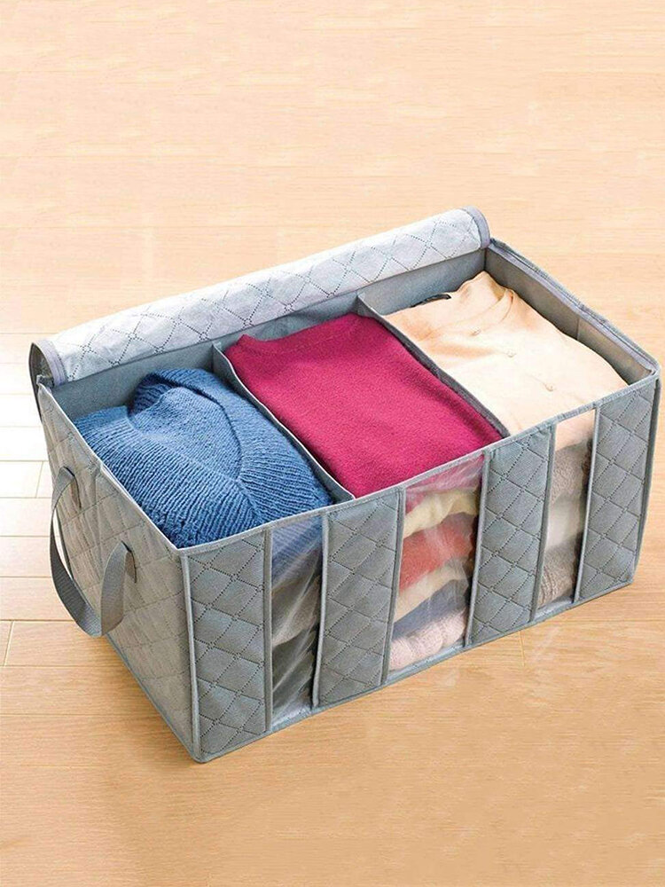 1 PC 65L Sterilization Portable Bamboo Charcoal Can See Through Three Compartments Clothing Storage Box Folding Bag