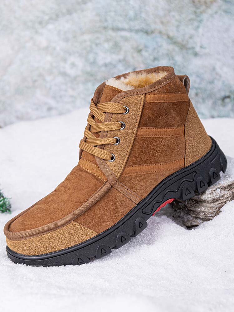 Men Suede Warm Lined Non-Slip Lace Up Brief Casual Ankle Boots