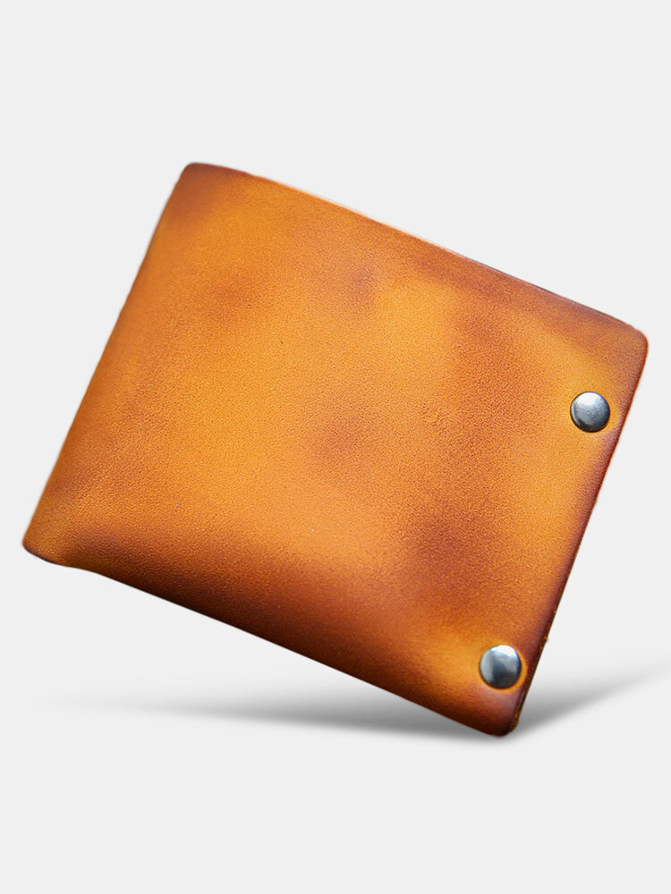 

Genuine Leather Vintage Rivet Decor EDC Short Flap Buckle ID Card Holder Wallet, 1;black;red