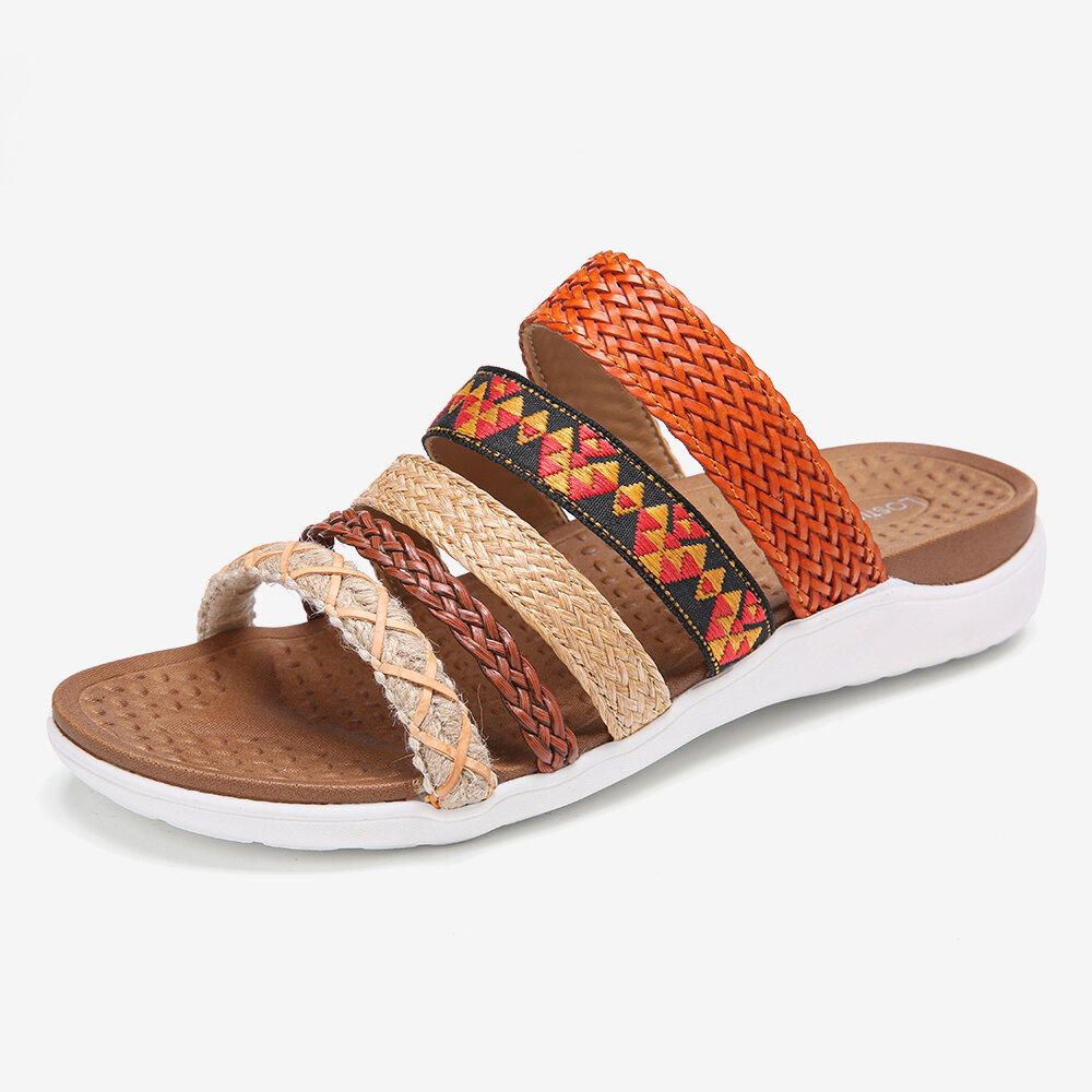 LOSTISY Orange Opened Toe Knitted Beach Casual Slippers