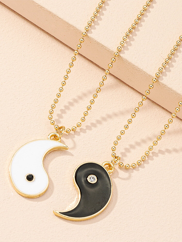

2 Pcs Vintage Trendy Yin Yang Bagua Pendant Geometric-shape Clavicle chain Alloy Necklace