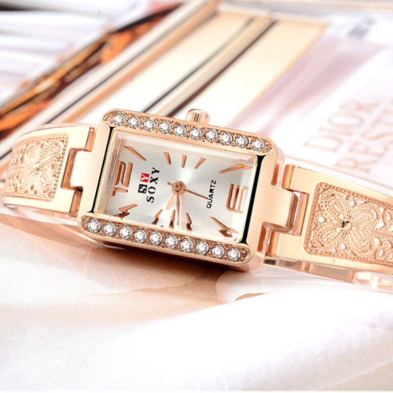 Rose Gold Case Rectangle Dial Design Ladies Bracelet Watch Fashion Style Quartz Watch
