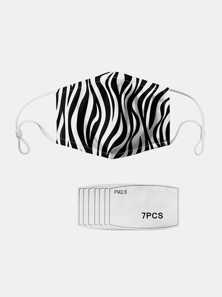 Zebra Pattern Polyester Fashion Dustproof Mask With 7 Mask Gaskets