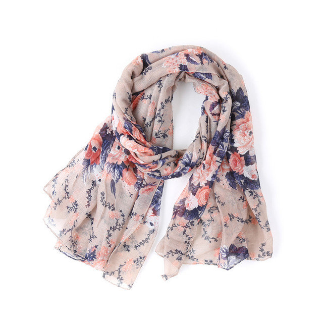 Bali Yarn Scarf Female Sunscreen Chinese Style Scarf Peony Flower Scarf Cotton And Linen New