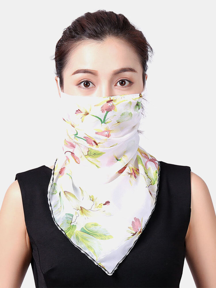 Women Breathable Printing Masks Ear-mounted Neck Protection Sunscreen Scarf Shawl