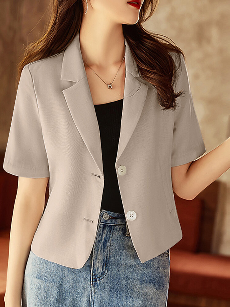 Solid Short Sleeve Lapel Casual Button Blazer