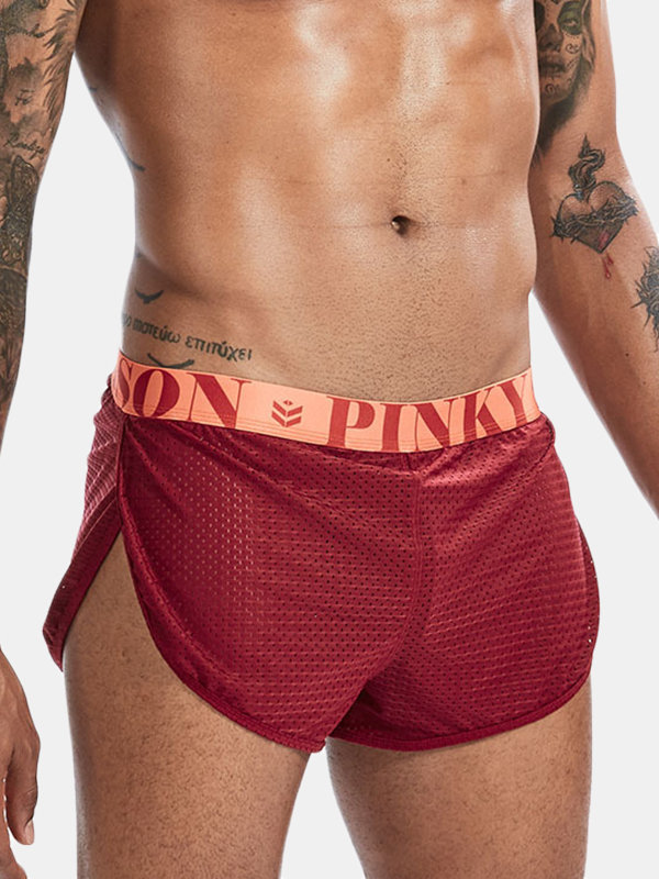 Men Sexy Mesh Boxer Shorts Inside Jockstraps Cool Ice Silk Casual Home Loose Apron Shorts