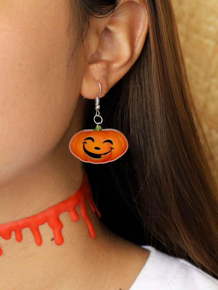 Boucles d'oreilles pendentif sourire citrouille à la mode drôle 3D stéréoscopique Halloween résine dessin animé boucles d'oreilles