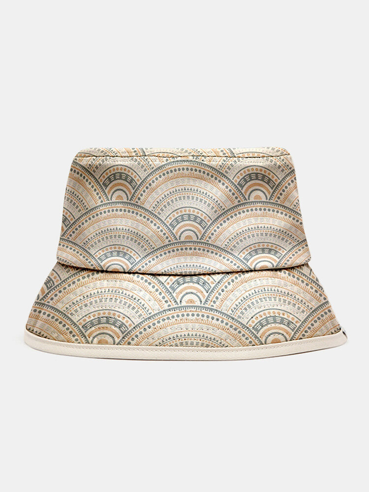 Unisex Polyester Cotton Overlay Curved Geometric Stripe Pattern All-match Sunshade Bucket Hat