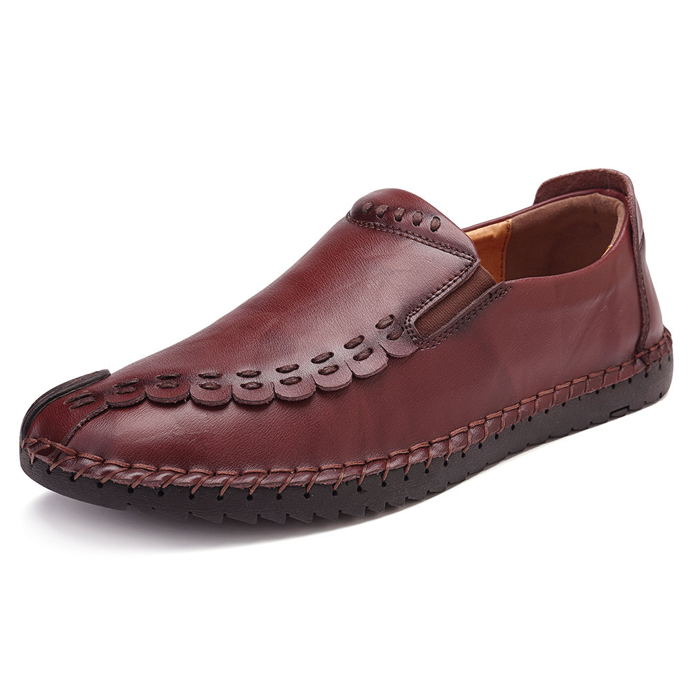 Large Size Men Hand Stitching Rubber Toe Bumper Leather Loafers