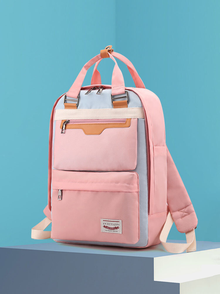 Women Nylon Fashion Large Capacity Waterproof Color Matching Backpack