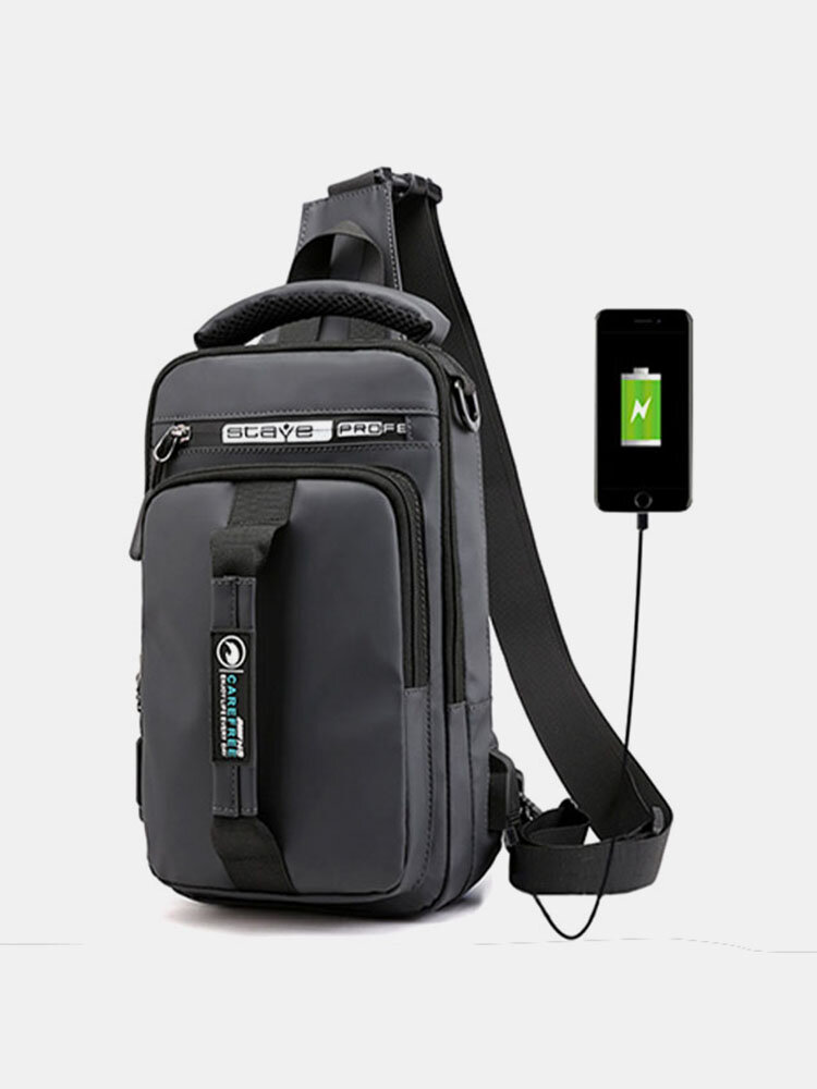 Men USB Charging Multi-carry Outdoor Waterproof Crossbody Bag Chest Bag Sling Bag