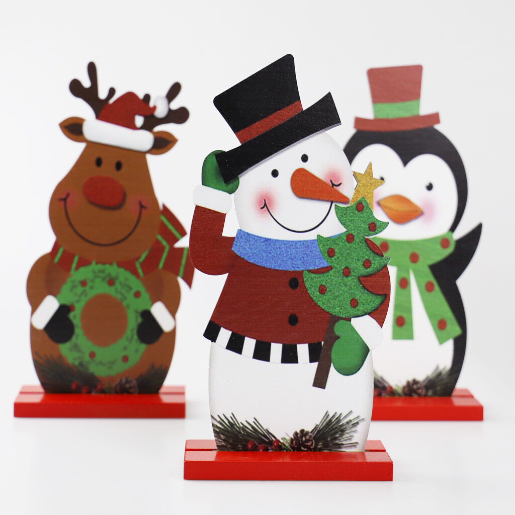 

1Pcs DIY Wood Crafts Christmas Snowman Elk Christmas Ornaments Decoration Santa Claus Wooden Embellishment Table Decorat