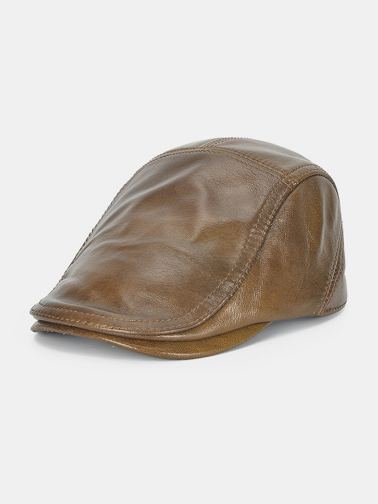 Men Winter Adjustable Thickening Leather Warm Comfortable Vintage Outdoor Casual Beret Cap