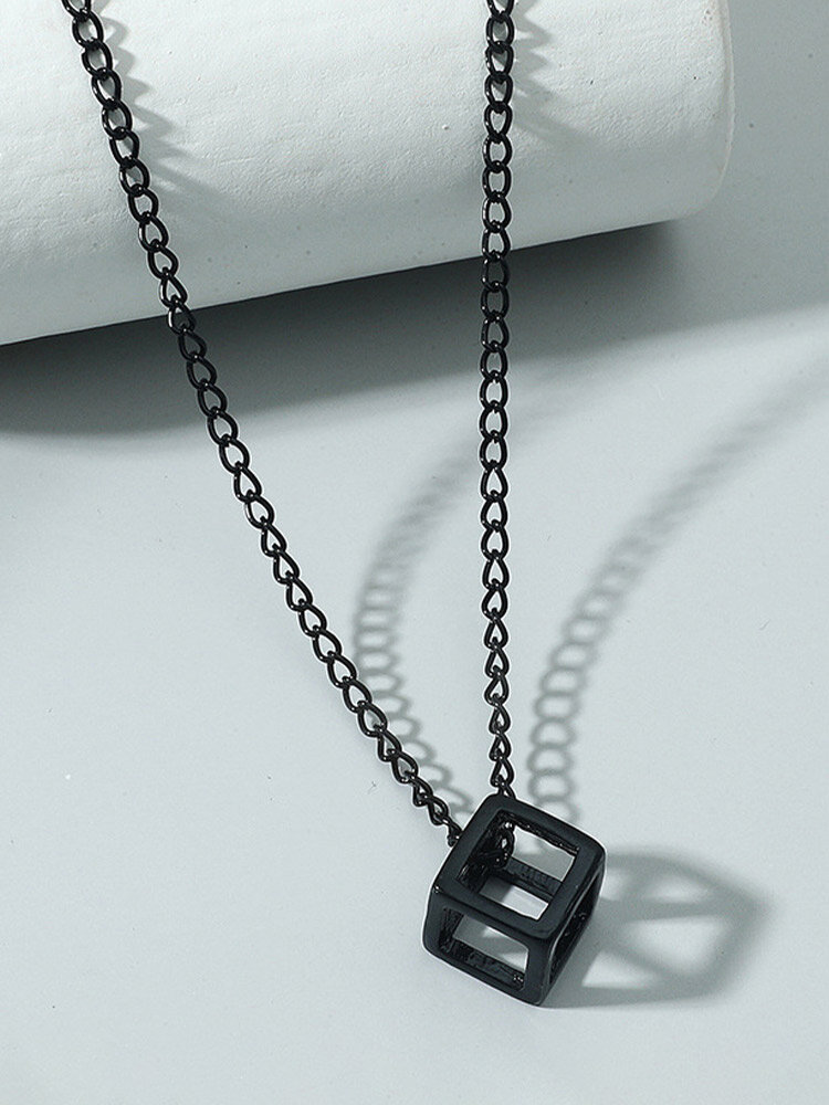 Trendy Simple Hollow Cube Pendant Titanium Steel Necklace
