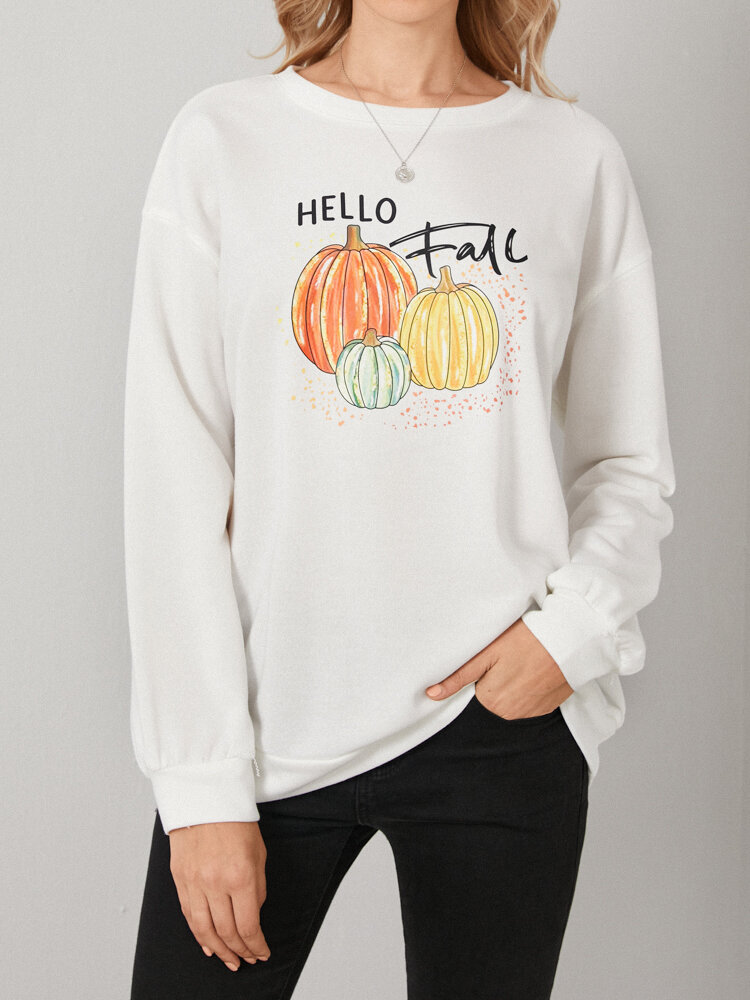 Halloween Pumpkin Letters Print O-neck Long Sleeve Sweatshirt